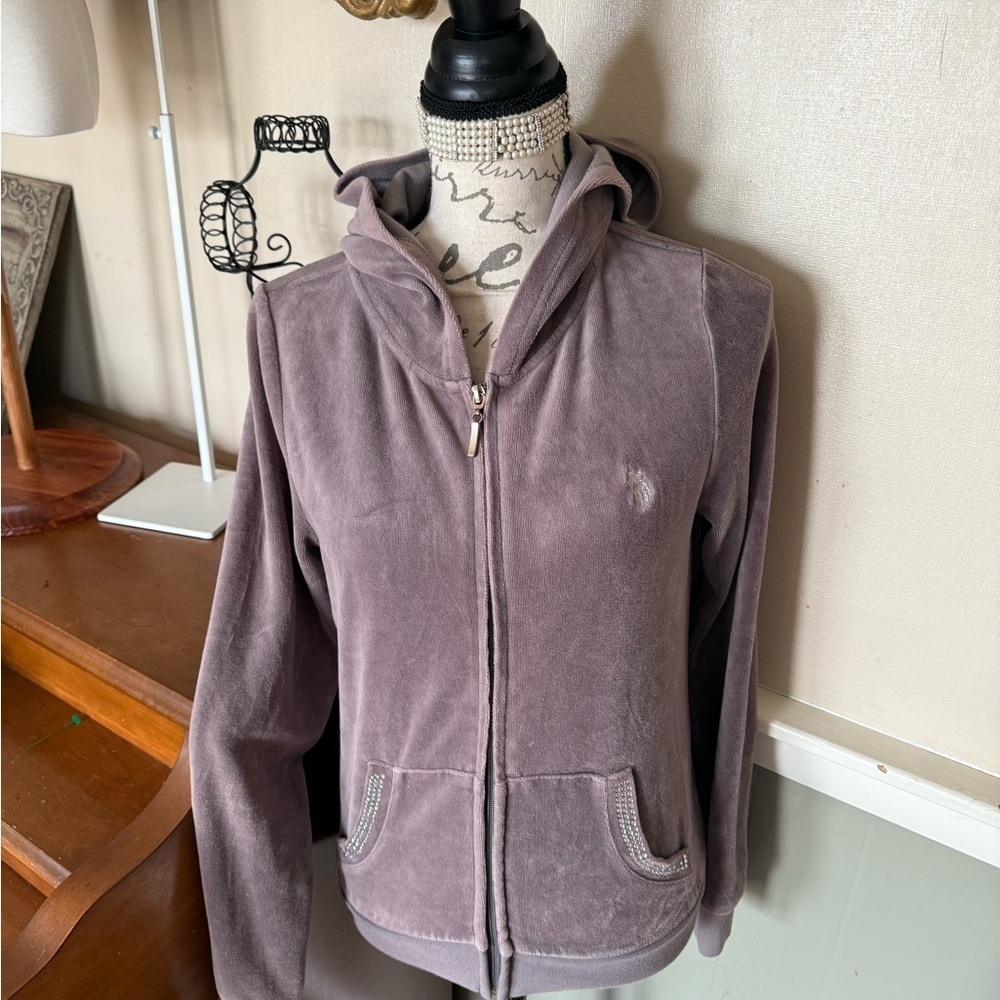 Vintage Y2K U.S. Polo Assn. Women's Purple Bling Hoodie
